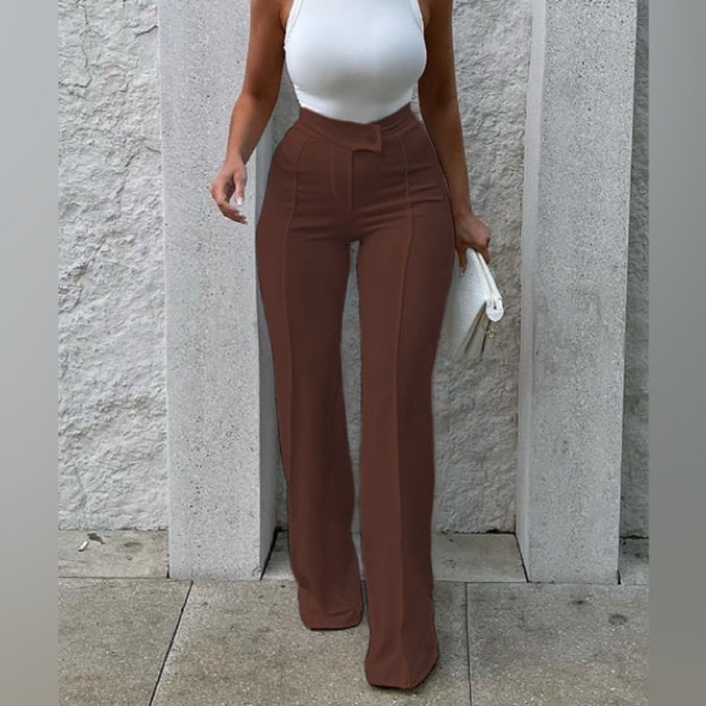 Fashion Nova Elegant Brown Women's High-Waisted Pants